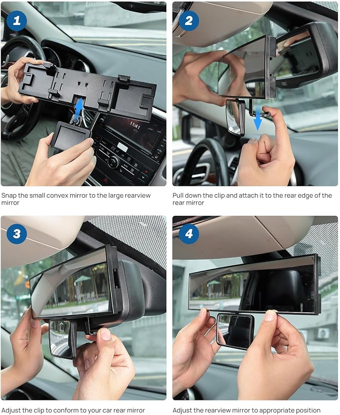 Car Rear View Mirror with Baby Mirror, Universal 11 Inch Panoramic Convex Rearview, Clip-On Wide Angle Rear View Reduce Blind Spot Effectively for Car and Can Keep an Eye on the Back Seat