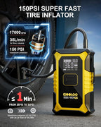 A3 Jump Starter with Air Compressor, 3000A Portable Car Battery Jumper Starter (9.0L Gas/6.5L Diesel) with 150PSI Auto-Shutoff Tire Inflator, 12V Supersafe Lithium Jump Box Car Booster, Yellow