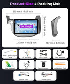 [4+64G] Android 15 Car Radio Stereo for Honda Fit 2008-2013 with Wireless CarPlay & Android Auto, 10.1 Inch in-Cell Screen Car Auido with GPS WiFi FM RDS Radio EQ SWC AHD Backup Camera