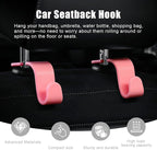 Purse Hook for Car, 4 PCS Car Purse Hook Headrest Hooks, 360° Rotatable Back Seat Storage Organizer, Universal Vehicle Seat Hanger for Purses, Handbags, Grocery Bags, Water Bottles, Pink