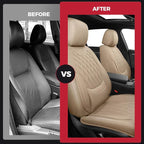 Front Car Seat Covers - Luxury Breathable Waterproof Faux Leather Car Seat Cushion Protector with Lumbar Support, Universal Fit for Most 5 Seats Vehicles, Sedans, Hatchbacks, and Trucks, Beige