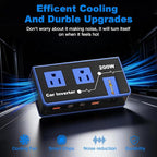 200W Car Power Inverter, Amcelooy Dual DC 12V to 110V AC Car Outlet Adapter to Wall Plug, Fast Charging 24W USB-C & USB Ports, Portable Charger Converter with for Laptops, Phones(Blue)
