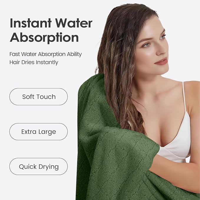 Pack of 4 Bath Towels, 30"x60", Large Microfiber Towel Set, Ultra Soft, Super Absorbent, Fast Drying, Perfect for Sauna, Shower, Pool, Sport, Travel, Fitness, SPA,Yoga, Coral Fleece-Olive-Green
