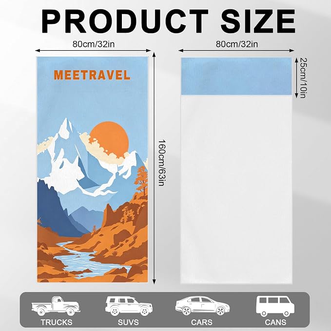 2 Pack Car Towels Seat Cover with Storage Bag, Multifunctional Microfiber Towel for Gym Outdoor Sport Running,Picnic, Beach, Pet Dog Travel,Fits Car SUV Truck (Mountain Wander)