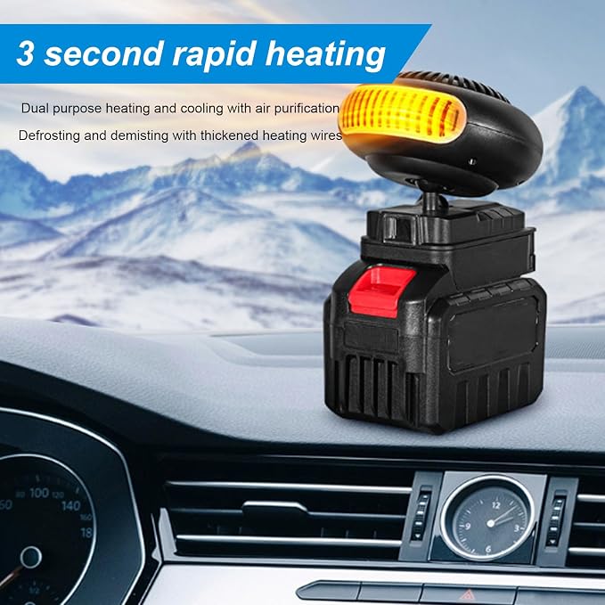 Portable Car Heater, USB Cordless Rechargeable Fast Heating Car Defroster with 2 Battery, Anti Tip USB Space Heater Windshield Defroster for Trucks, SUV, Outdoor Construction