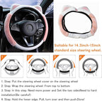 Car Steering Wheel Cover, Fluffy Soft Plush for Winter Warm, Cute Steering Wheel Protector with Kitty Cat Ears, Universal 15 Inch, Elastic & Anti-Slip, Lovely Decor Car Accessories (Pink)