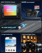 4K STARVIS 2 Dash Cam for Toyota Camry 2021-2024 LE L XLE TRD XSE SE Hybrid (Gen8/XV70), OEM Style Look with WiFi App,2160P UHD Video,Loop Recording,G-Sensor,Parking Hardwire Kit Included, 64GB
