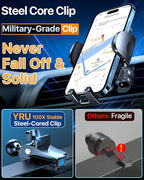 [True Upgrade for Safety] YRU Car Phone Holder Mount [Patent & Military-Grade] Dashboard Cell Phone Holder for Car Vent Windshield Phone Stand for iPhone17 16 15 14 13Pro Max Truck Samsung, Dark Black