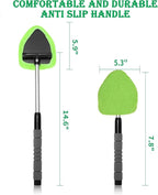 Car Windshield Cleaner Tool with Reusable Microfiber Pads Extendable Handle (1, Green)