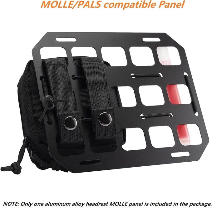 Vehicle Rigid MOLLE Panel Car Seat Headrest Organizer EDC Pouch Tool Holster Bag Holder Auto Interior Accessories Tactical Gear Rack Truck Equipment Mount Plate Modular Storage Shelf