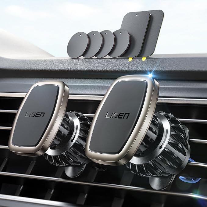 2-Pack Magnetic Phone Holder for Car: 6 Military Magnets, Gold Vent Phone Mount