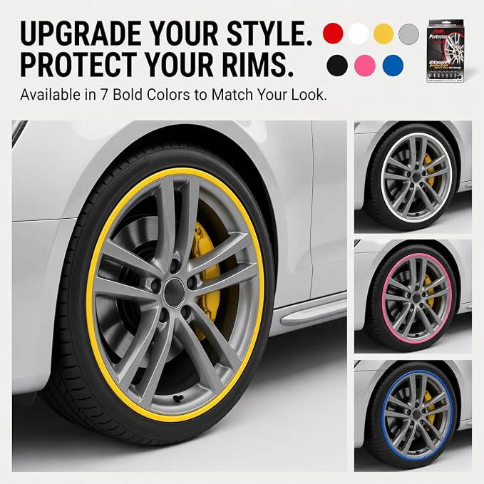 Rim Protector Kit for Car Wheels – Alloy Wheel Guard Strip Kit Fits up to 21" Rims | Set of 4 Rim Protectors | Easy to Install Curb Rash Defense for Rims (White)