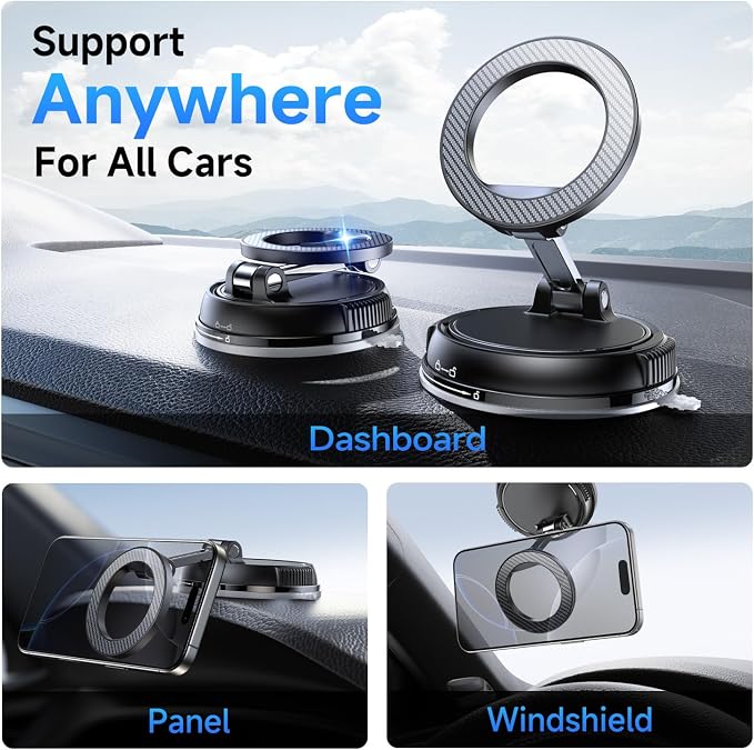 Car Phone Holder for Magsafe [78+LBS Strongest Suction & 2400gf Magnetic] 360° Adjustable Car Phone Mount, Phone Holders for Your Car for iPhone 17-12 Pro Max Plus Air, Carbon Fiber
