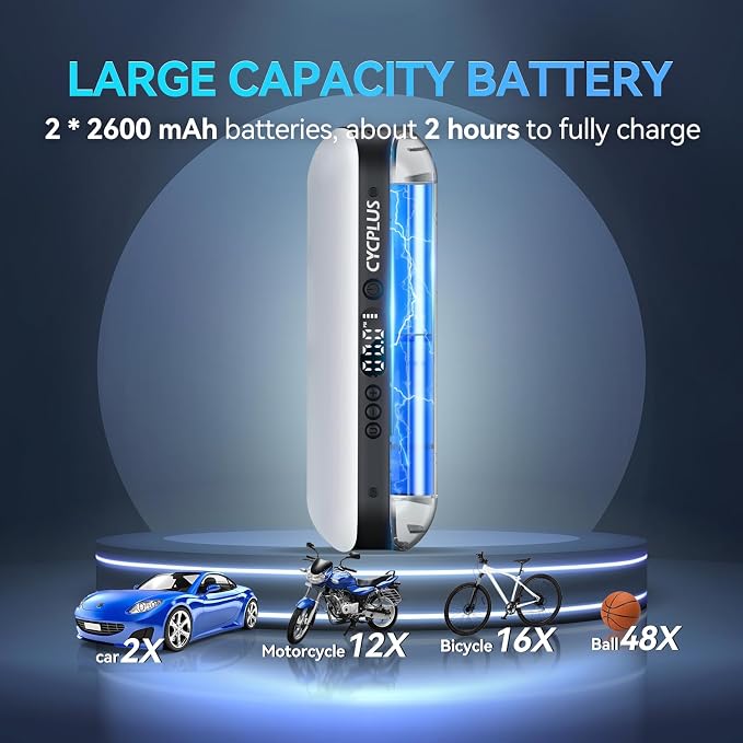 Electric Air Compressor Portable Bicycle Pump Car Tire Inflator, Max 150 PSI, Auto Shut-Off Air Pump with Presta and Schrader Valves for All Bicycles Motorcycles and Cars