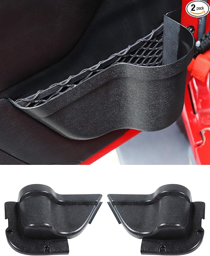DP3 Front Door Storage Pockets, Door Side Insert Organizer Box for 2011-2018 Jeep Wrangler JK JKU 2/4 Door, Interior Storage Expansion Accessories, Black, 2 PCs