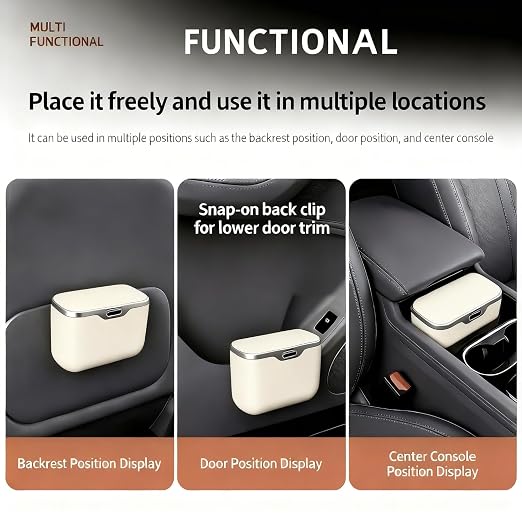 Car Trash Can with Lid - Leakproof Mini Garbage Bin for Door or Seatback,Premium ABS Auto Organizer,Space-Saving Car Garbage Can for Commuters,Families and Pet Owners,Fit for SUV,Sedan,Truck (Beige)