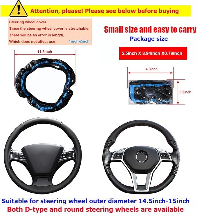 Bling Car Steering Wheel Cover, Non-Slip Elastic Stretch Leather Auto Steering Wheel Protector, Sparkling Diamond Vehicle Decor Accessories for Women Girls, Universal for Vehicles (Blue)
