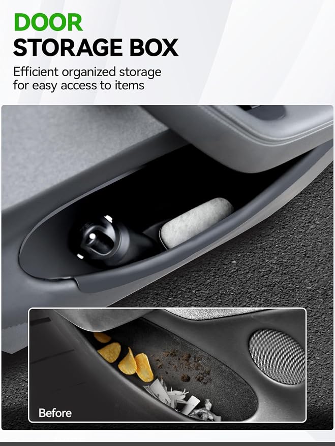 4PCS Door Side Storage Box Full-Wrap Pocket Liner compatible with 2026 2025 Tesla Model Y Juniper Accessories TPE Front and Rear Full Cover Door Side Organizer Tray(Not fit Standard & YL)