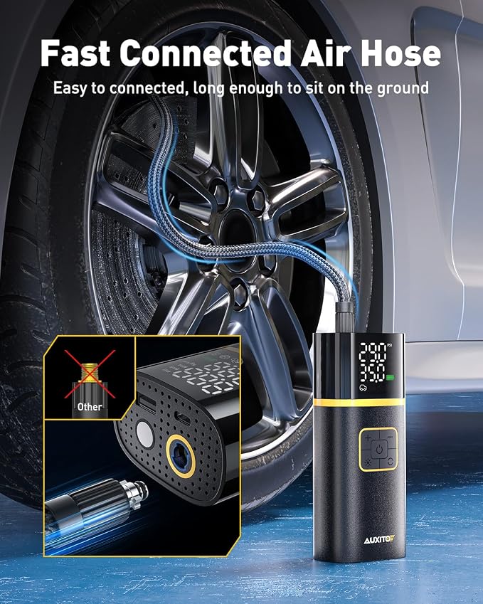 Tire Inflator Portable Air Compressor - Air Pump for Car Tires with Digital Pressure Gauge, Cordless Rechargeable Battery, Emergency LED Light for Car Motorcycle Bike Ball, 150PSI, Auto Stop