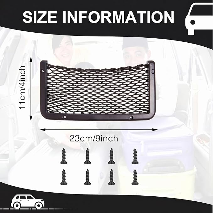1 Pc Boat Storage Net Bag, ABS Plastic Car Framed Mesh Net Holder, Phone & Cargo Organizer with Screws for Auto, Rv, Boat, Pontoon, Truck Pocket Storage (9 x 4 Inch)