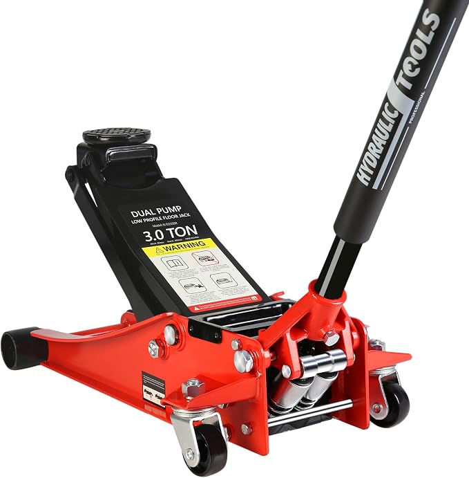 Floor Jack, Professional Heavy Duty Hydraulic Floor Jack, Low Profile Steel Racing Floor Jacks w/2 Piston Quick Lift Pump, Lifting 3.3"-18.5" 3 Ton(6000lb) Capacity Red