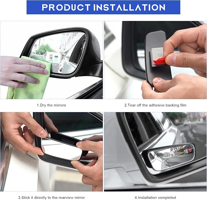 2 PCS Blind Spot Mirror, Adjustable Wide Angle Convex Side Rearview Mirrors, Long Framed Rectangular HD Glass Rear View Mirror for Sedans SUVs Trucks, Car Accessories (Framed Rectangle)
