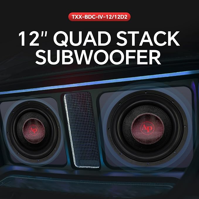12" Quad Stack Composite Cone Subwoofer (TXX-BDC-IV-12D2), Superior Performance, 2200W, 4 Magnets, BASV Voice Coil, Aluminum Basket, Multi-Connect, Non-Press Paper Cone, 2 x 2 Ohms