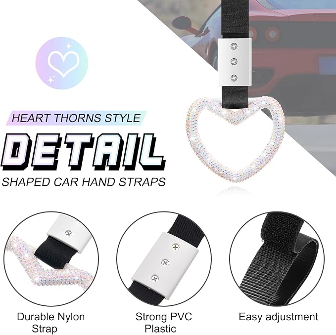 Bling Car Accessories Bling Heart Handle Ring Car Accessory for Women Hearts Hand Strap Drift Charm Rear Bumper Warning Ring Decor for Auto Interior Exterior Decoration(Colorful,Heart Style)