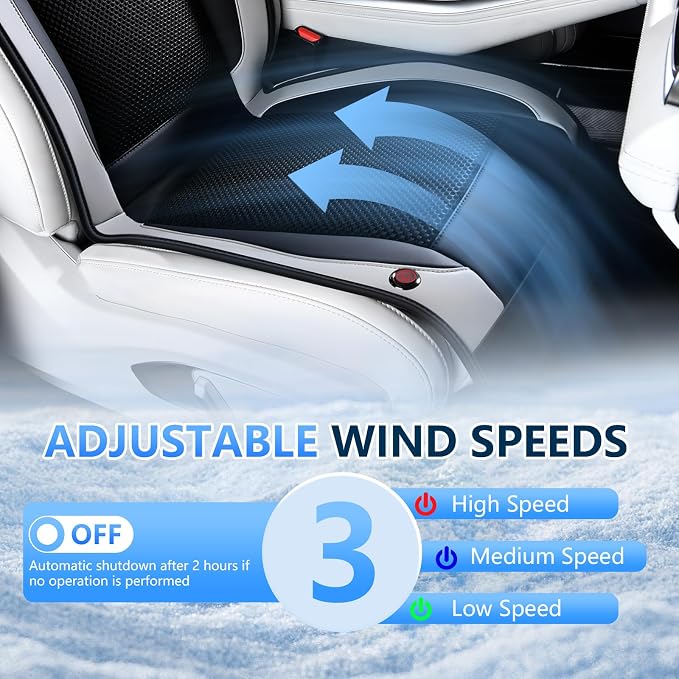 Upgraded Cooling Car Seat Cover Front Seat with Blowing&Suction, 12V-24V Ventilated Car Seat Cushion with 2 Turbo Fans, 3-Speed Adjustable Universal Fit Breathable Car Cushion for Summer Driving-Gray