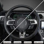 Car Steering Wheel Cover for Ford Escape,Explorer,Fusion,Focus,Bronco,Transit,Edge(Diamond Quilted - Black+Blue- Standard Size)