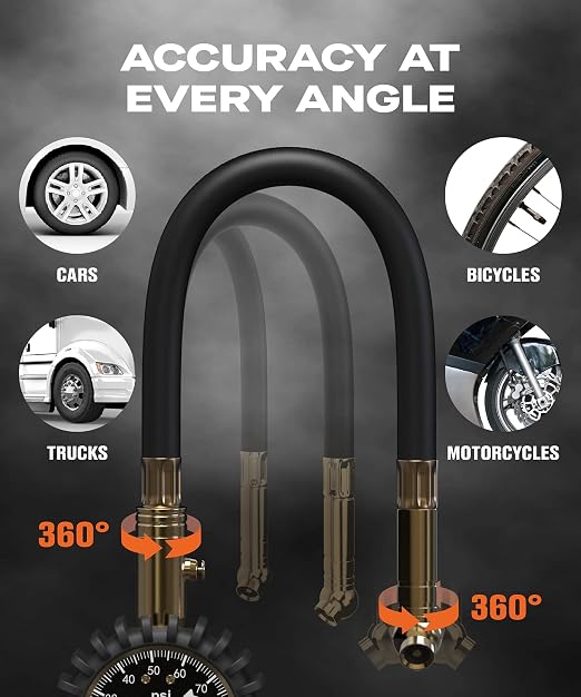 Tire Pressure Gauge (0-100 PSI) - Certified ANSI B40.1 Tire Gauge for Cars and Trucks, Large 2" Glow Dial Easy-Read Tire Gauges for Tire Pressure Car Accessories