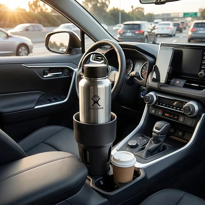 Car Cup Holder Expander Adapter for Large Bottles, Compatible with Stanley 40oz Tumbler with Handle, Yeti Rambler 36oz/46oz, Hydro Flasks - Adjustable Base Fits Most Vehicles, SUVs, Trucks & RVs