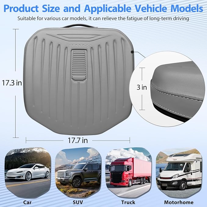 Premium Leather Car Seat Cushion, Comfort Memory Foam Driver Seat Cushion for Long Driving, Waterproof Non-Slip Seat Cushions for Cars, Truck, SUV, Office Chairs, Stadium, Gray ﻿