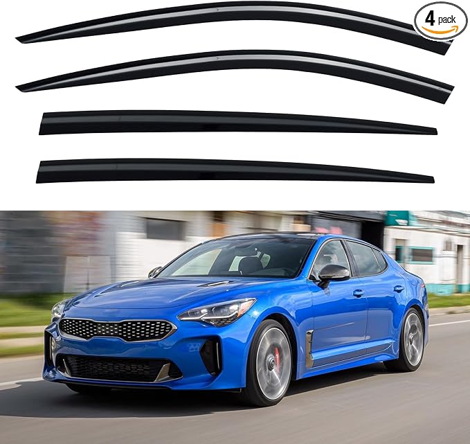 Window Visors Rain Guards for 2017-2023 Kia Stinger, Out-Channel Window Vent Wind Deflectors Visors Shades for 17 18 19 20 21 22 23 Kia Stinger