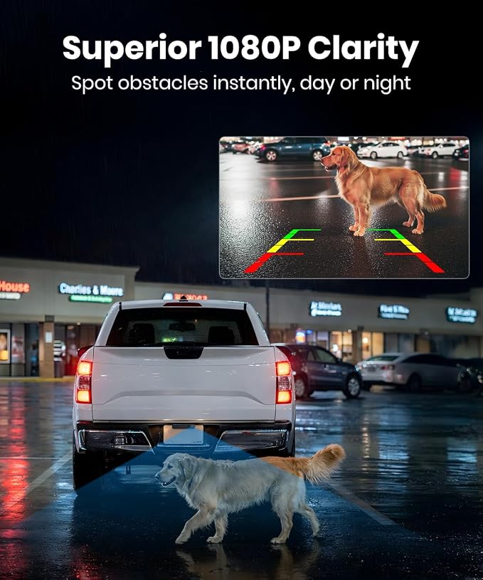 2 Solar Wireless Backup Camera: Dual Antenna for Stable Live View | 1Min Quick Install, 6" Dual-Split Screen with 1080P Color Night Vision, Long Battery Rechargable for Car Truck Trailer
