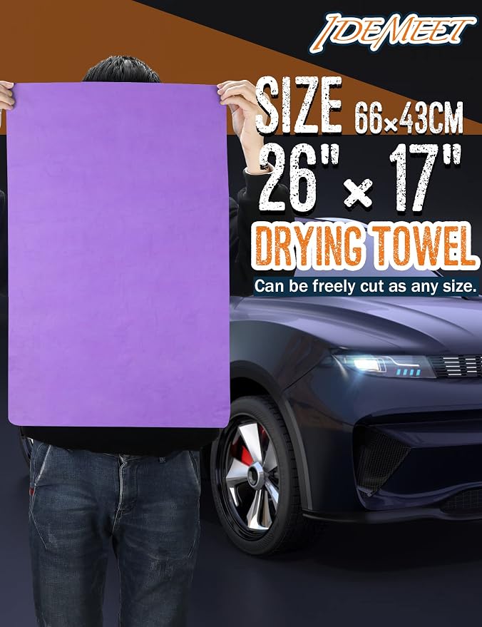 Premium Car Drying Towel, Super Absorbent 26"x17" Large Chamois Cloth Shammy Towel for Vehicle, Reusable Chamois Shammy Cloth for Car, Bathroom, Dust Remove, No Spots/Streak/Scratch, Purple