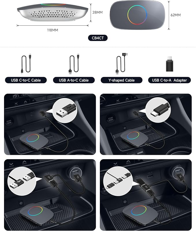 Wireless CarPlay Adapter, Magic AI Box with HDMI Output | CarPlay Adapter, Wireless Android Auto, Dual Wi-Fi, HDMI Rear-Screen Mirroring, Family Road Trips, CB4CT-GY
