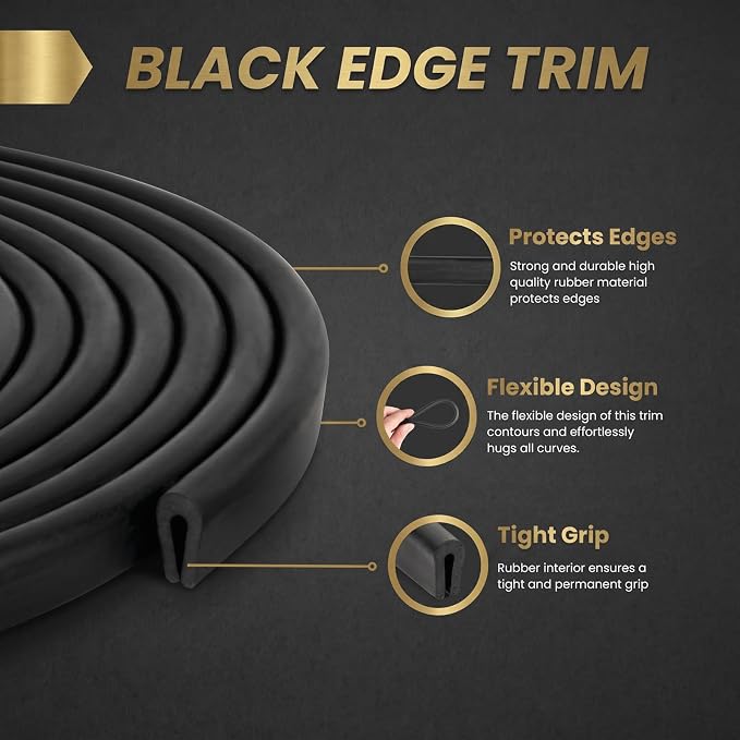 Rubber Edge Trim 1/16" Self Adhesive Flexible U Channel Protector Rubber Strip Sheet Metal Edge Protector for Car Doors Glass Steel Plates, Fits 1/16 Inch, Black Color(20 Feet)