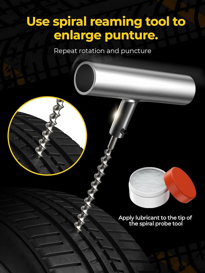 Tire Repair Kit with Plugs Fix Punctures & Plug Flats with Ease - Heavy Duty Flat Tire Puncture Repair Kit for Car, Motorcycle, ATV, UTV, RV, Trailer, Tractor, Jeep, Etc