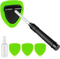 Windshield Cleaner Tool, Car Interior&Exterior Window Cleaning Tool with Extendable Handle & 4 Reusable Microfiber Pads, Auto Glass Wiper Brush Kit for Cars (Green)