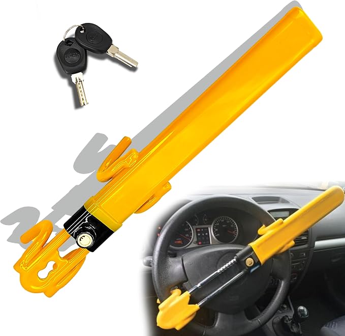 Steering Wheel Lock for car Universal Adjustable Length Anti-Theft Device Car Locks Double Hook Locks for Car SUV Pickup Truck Van(Yellow)