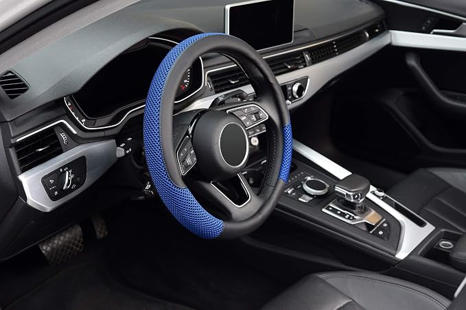 Steering Wheel Cover, Universal 15 inch, Microfiber Leather Viscose, Breathable, Anti-Slip,Warm in Winter and Cool in Summer, Black&Blue