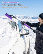 Ice Scraper and Brush for Car, Extendable Snow Brush and Ice Scraper for Car Windshield Window, Car Snow Scraper and Brush with Foam Grip for SUV Truck Automobile Vehicle - Purple