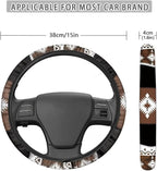 Southwest Aztec Brown Black Car Steering Wheel Cover 15 Inch Universal Breathable Soft Anti-Slip Sweat Absorbent Car Accessory Fit for Most Vehicles