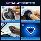 Heart-Shaped LED Neon Light | Solar and USB Rechargeable | 2 Pack Blue Car Interior Lights with Suction Cups | 40 High-Brightness LEDs Car Ambient Light, 5 Modes