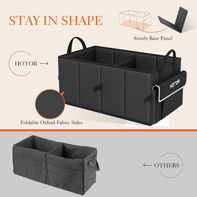 Trunk Organizer - Car Organizer with 5 Pockets, Trunk organizer for SUV, Sedan & Van, Car Organization with Sturdy Base Panel for Car Accessories, Black, 2 Compartments, 21.3"×12.6"×10.6"
