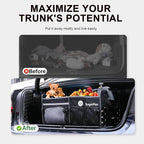 Bold Color Block Trunk Organizer, Foldable with 26L Ice Pack,95L Dedicated Shoe Space, Stylish for SUV/Car (Black, Midsize)