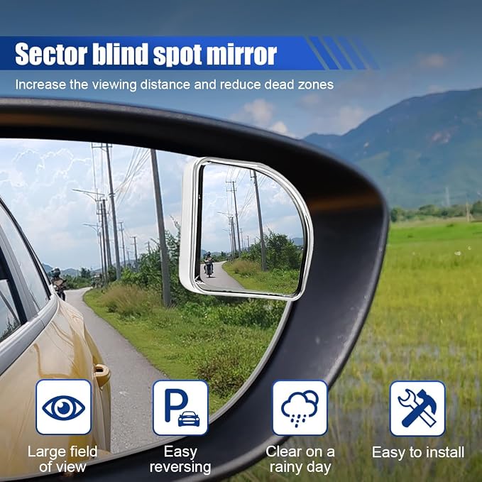 2PCS Car Fan Shaped Blind Spot Mirrors, Safety HD Glass Wide Angle Adjustable Car Convex Side Mirrors, Rearview Mirror with Adhesive, Vehicle Parking Auxiliary Mirror for SUV Truck (Silver)