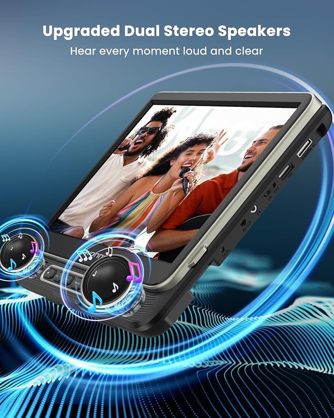 Car DVD Player, 12" Headrest DVD Player with Mount Bracket, Supports 1080P/MP4 Video, HDMI Input/Output, AV Out, AC Adapter, Car Charger, USB Card Reader, Last Memory, All Regions