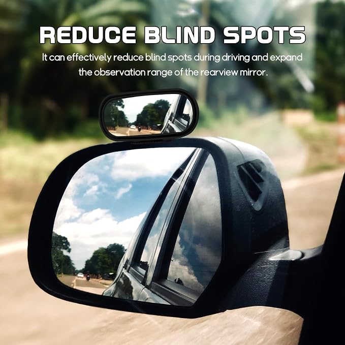 2PCS Car Blind Spot Mirror, Rectangular HD Glass Blind Spot Mirrors for Cars, 360° Adjustable Wide Angle Auto Blindspot Side Rear View Mirror, Car Accessories for SUV Truck (Stick-on, Black)